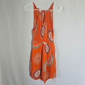 Floreat‎ Anthropologie Orange Halter Romper Boho Festival Sleeveless Women's 0P